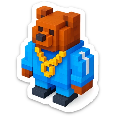 Russian grizzly bear with a rapper chain and a tracksuit sticker