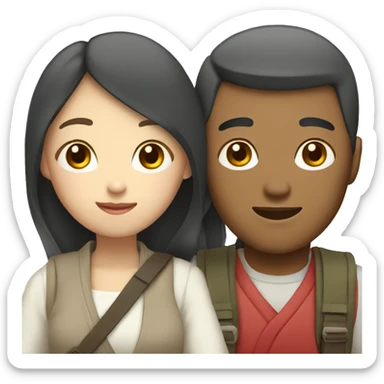 Cute half white half Asian couple traveling Japan  sticker