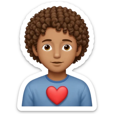 Brown boy with curly hair dreaming abouthis girlfriend small smirk on his face eyes closed with a little heart next to him sticker