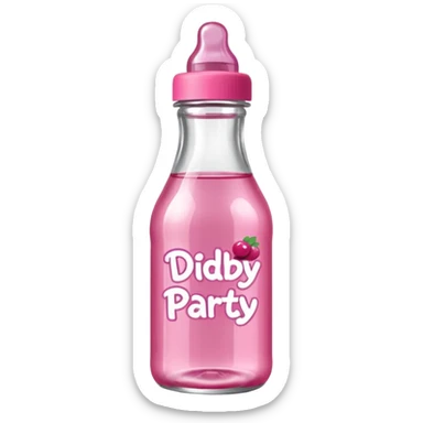 realistic baby oil style bottle pink cap pink logo clear bottle with berry logo with diddy party written and a berry on top bottle sticker