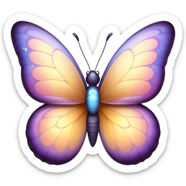 Cinematic Cute Butterfly Portrait Emoji, Head tilted playfully and inquisitively, featuring a charming, petite form with intricately detailed, softly tinted wings and round, sparkling eyes full of gentle wonder, Simplified yet irresistibly adorable features, highly detailed, glowing with a warm, inviting pastel glow, high shine, affectionate and lively, stylized with a touch of whimsical garden charm, soft glowing outline, capturing the essence of a mischievous butterfly that seems as if it could dance out of the screen into your arms! sticker