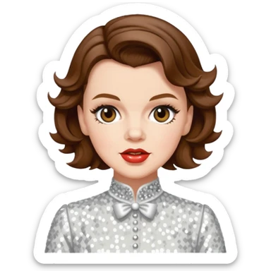 Judy Garland with brown hair, white sequin outfit sticker