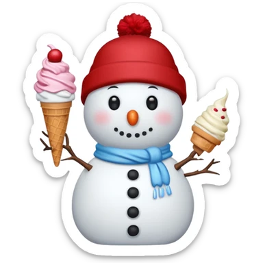 snowmen holding ice cream single snowmen with red winter cap sticker