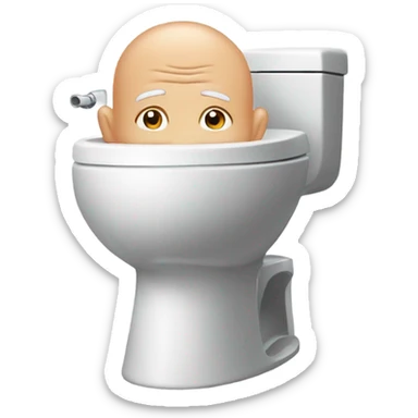 Bald man head coming out of toilet sticker