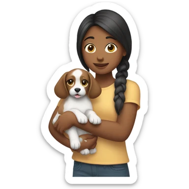 girl holding her dog pet sticker