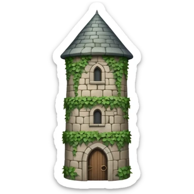 A medieval tall round tower covered in ivy vines. sticker