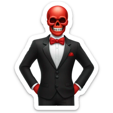 Smil Skull emoji wearing black formal wear with red t sticker