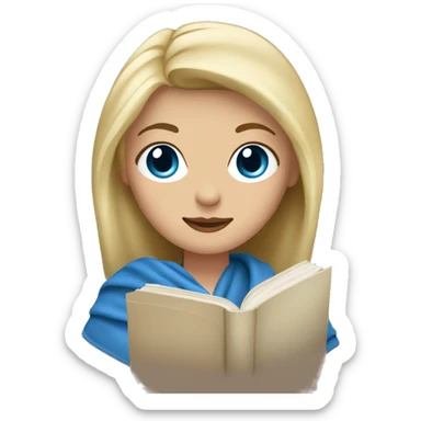 blonde woman with blue eyes in a blanket with a beige book in her handsemoji sticker