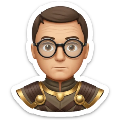 James Bond, wearing gladiator cloth, big round glassed sticker