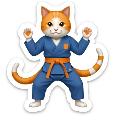 Katze im Judoanzug mit schwarzem Gürtel beim Kämpfen mit ausgestrecktem Bein sticker