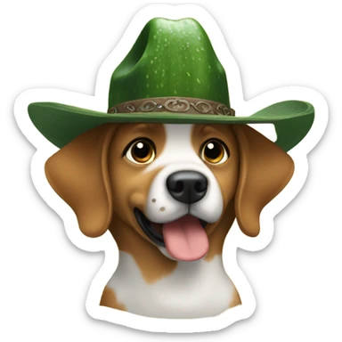 I want a dog wearing a cowboy hat eating a cucumber sticker