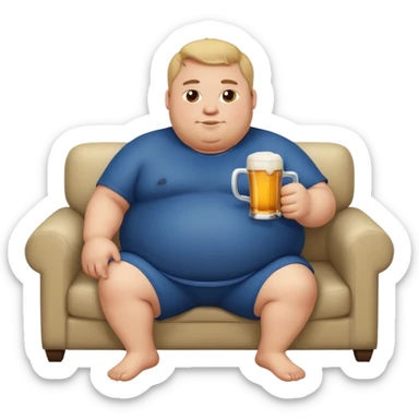 fat guy on couch with beer but very simple that i can use as background sticker