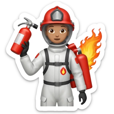 hand holding Fire extinguisher
 and puts out fire sticker