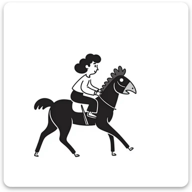 hilarious chicken jockey meme, person riding giant chicken like a jockey, comical, silly internet meme sticker