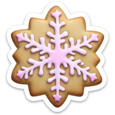 Christmas cookie that looks like a snowflake and has pink frosting sticker