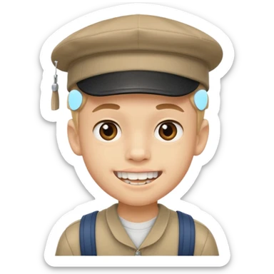 schoolboy with big front teeth and a backwards cap sticker