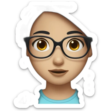 girl with blue eyes , black hair ,white skin and a little cheek and glasses sticker