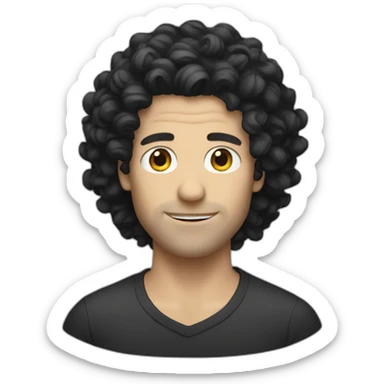 White man with curly black rockstar hair sticker