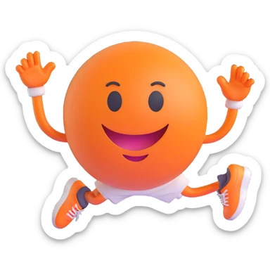 3D smiley emoji, round shape, student in sports gear, orange color, energetic face sticker