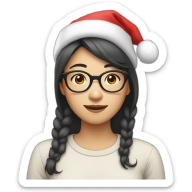 Asian girl with glasses wearing Santa hat sticker