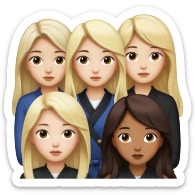 4 korean girls, hair colors: 1 blonde, 2 black, 1 brown sticker