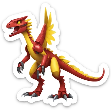  Edgy Red Yellow Shiny Digimon-Fakemon-Velociraptor-Dragon-Mecha full body sticker