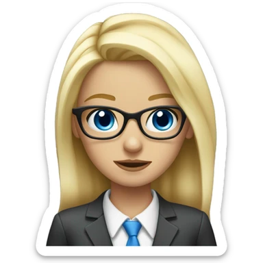 blond girl nerd with blue eyes blushing in suit sticker