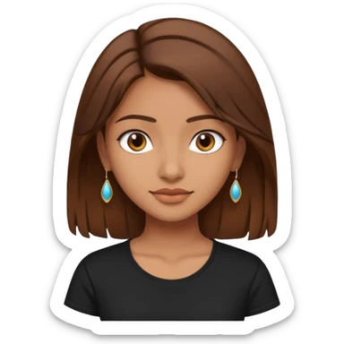 a pretty fair indian bratz girl with brown hair. with a black tshirt sticker