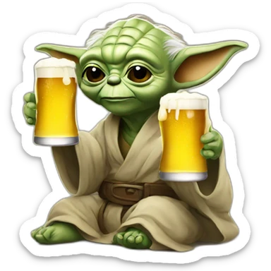 Yoda drinking a beer sticker