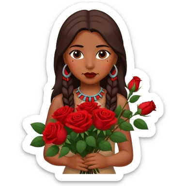 Native American girl with bouquet of red roses sticker