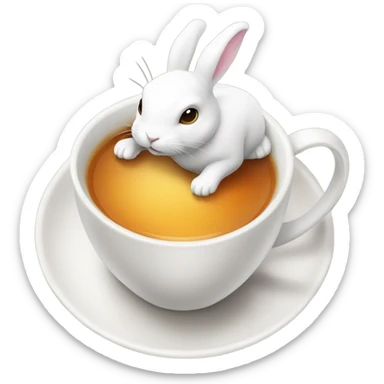Cup of tea with white rabbits high quality  sticker
