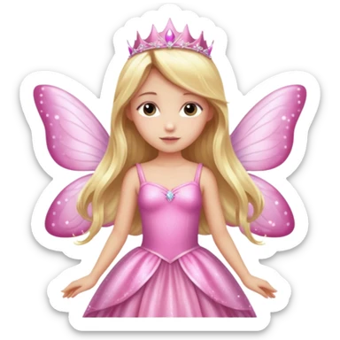Long blonde hair pink sparkle princess dress large fairy wings sticker
