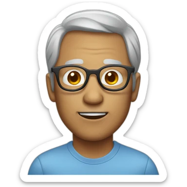 a man with few grey hairs who bite his glasses sticker