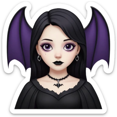 A girl with a goth vampire look in a goth dress with long bat sleeves sticker