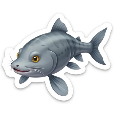 A catfish with big whiskers is swimming. sticker