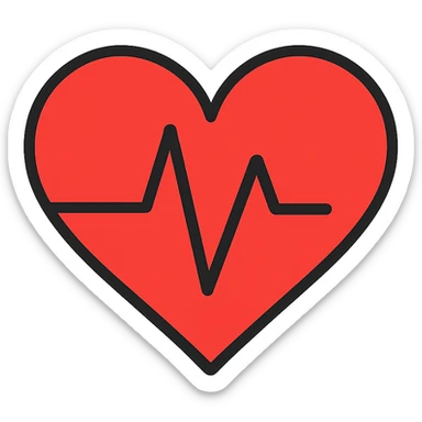red heart with visible pulse or heartbeat effect, icon style sticker