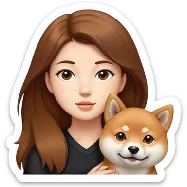 girl brown hair with is Shiba Inu sticker
