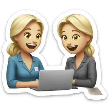 Two Caucasian girls laughing at work sticker