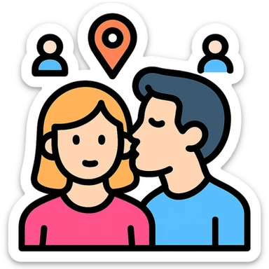 a discreet kiss on the cheek in a public setting, modern icon style, minimalistic and clean lines sticker