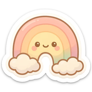 a chubby rainbow with a cute face, pastel colors, rounded shape sticker