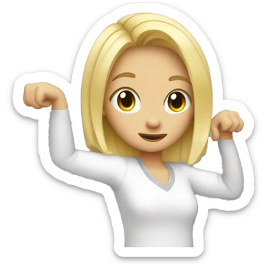 girl with blond hair dabbing  sticker