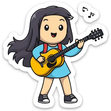 girl with long straight hair singing with microphone and guitar sticker