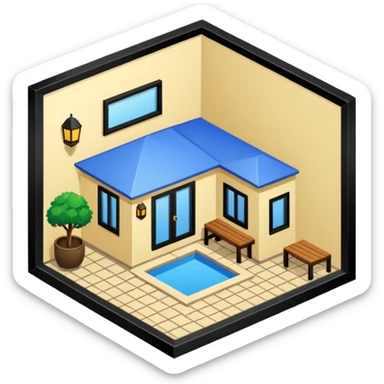 little city and many, small, ordinary, simple, home, Iranian-style, 1980, isometric sticker