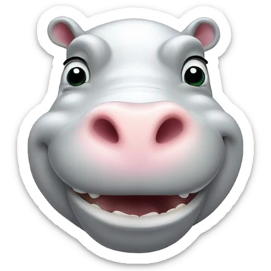 white happy hippopotamus head sticker