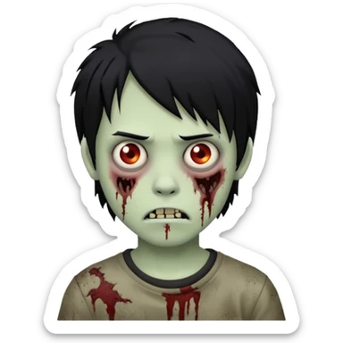Boy, zombie, black hair, medium long, emo, shaggy, dark, spooky sticker