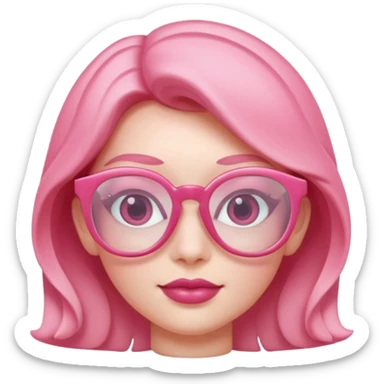A 3D cartoon rose-pink spectacle with glossy curved frames and soft reflections, feminine Memoji-style rendering., negaive: characters. sticker
