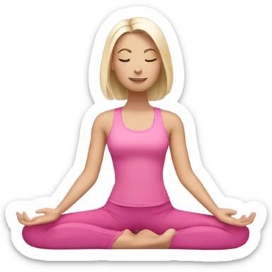 White woman with silver and blond hair doing yoga in pink clothes sticker