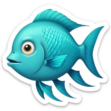 bright turquoise fish in perfect flat side profile, exactly facing right, single eye visible, completely 2D side view only, derpy stupid expression, no perspective at all sticker