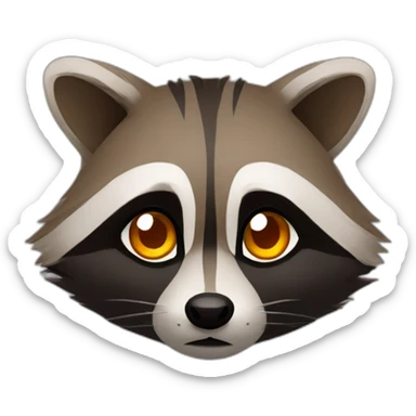 brown raccoon with orange eyes and a dark green hood that is sad sticker