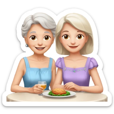 conversación dentro de un restaurant  dos personas y una de las persoans sea una abuela y el otro un adulto de 27 años mujer abuela y hombre joven sticker